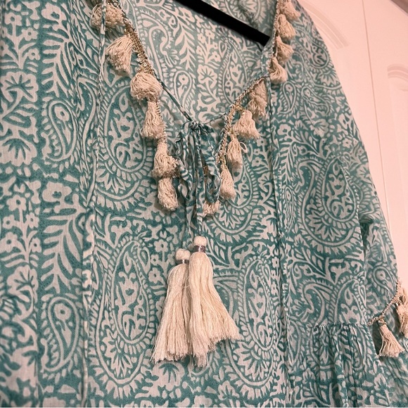 Debbie Katz South Beach M turquoise beach cover up dress with tassels - Picture 4 of 7